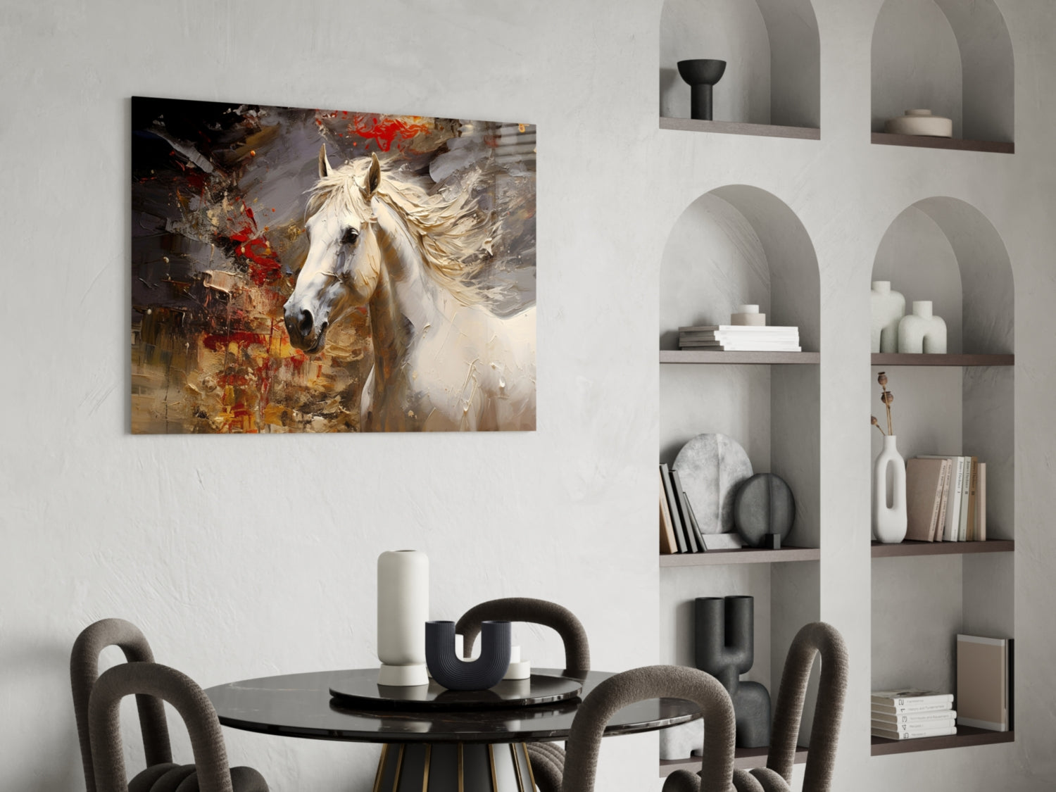 White Horse Red Splatter Glass Wall Art
