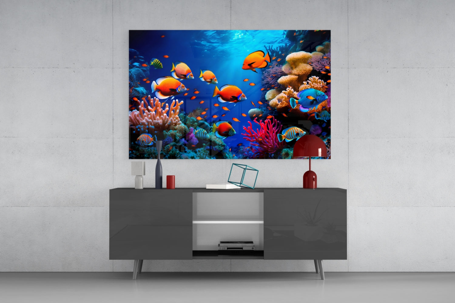 Orange Tropical Fish Coral Reef Glass Wall Art