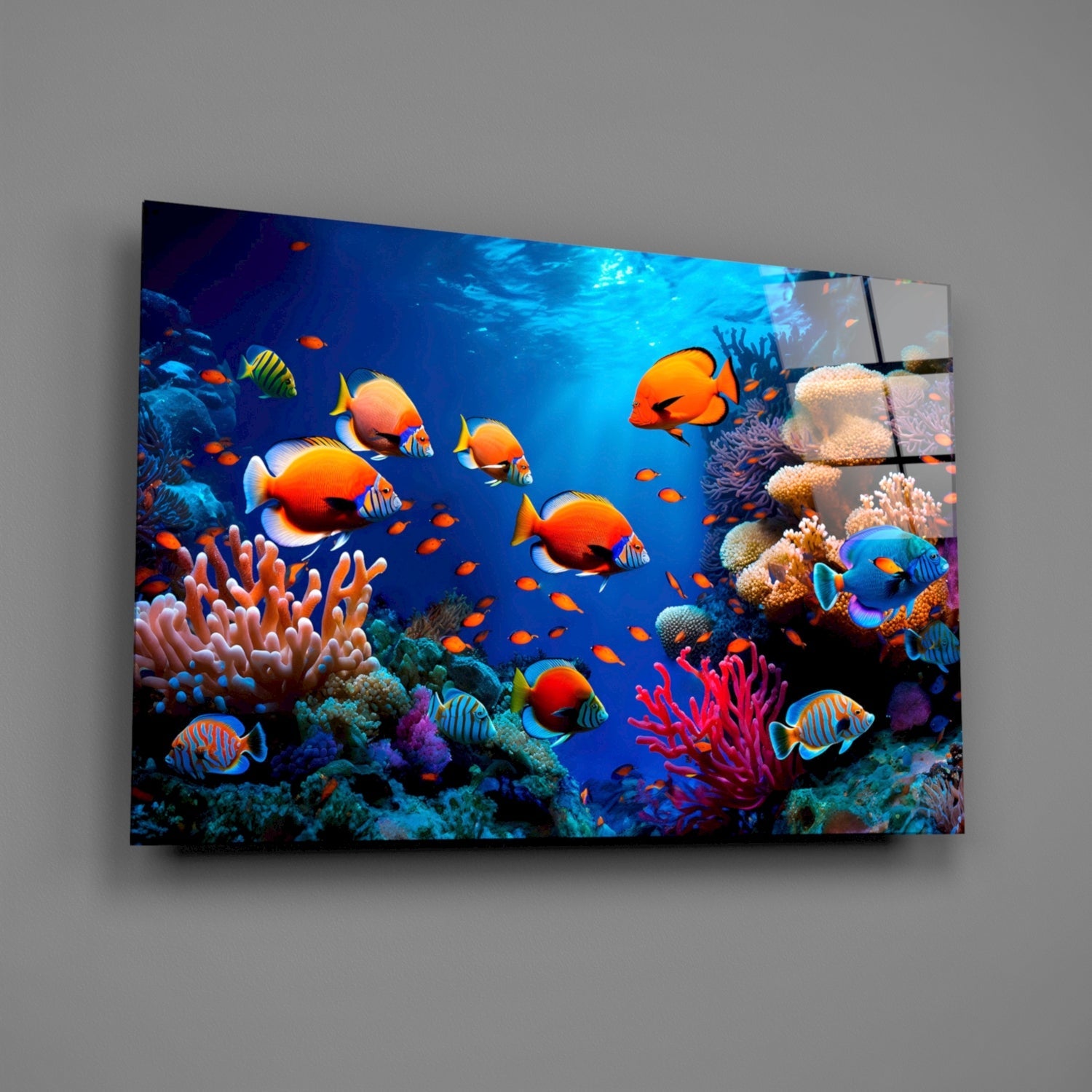 Orange Tropical Fish Coral Reef Glass Wall Art