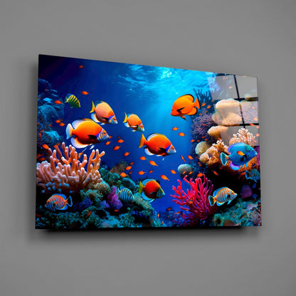 Orange Tropical Fish Coral Reef Glass Wall Art