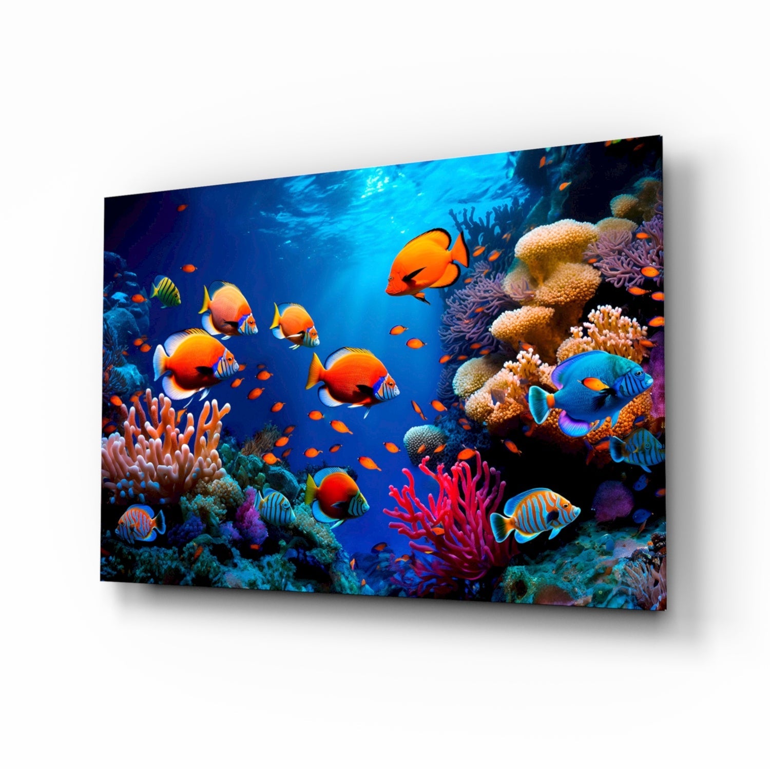 Orange Tropical Fish Coral Reef Glass Wall Art