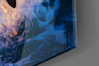 Smiling Dolphin Blue Splash Glass Wall Art