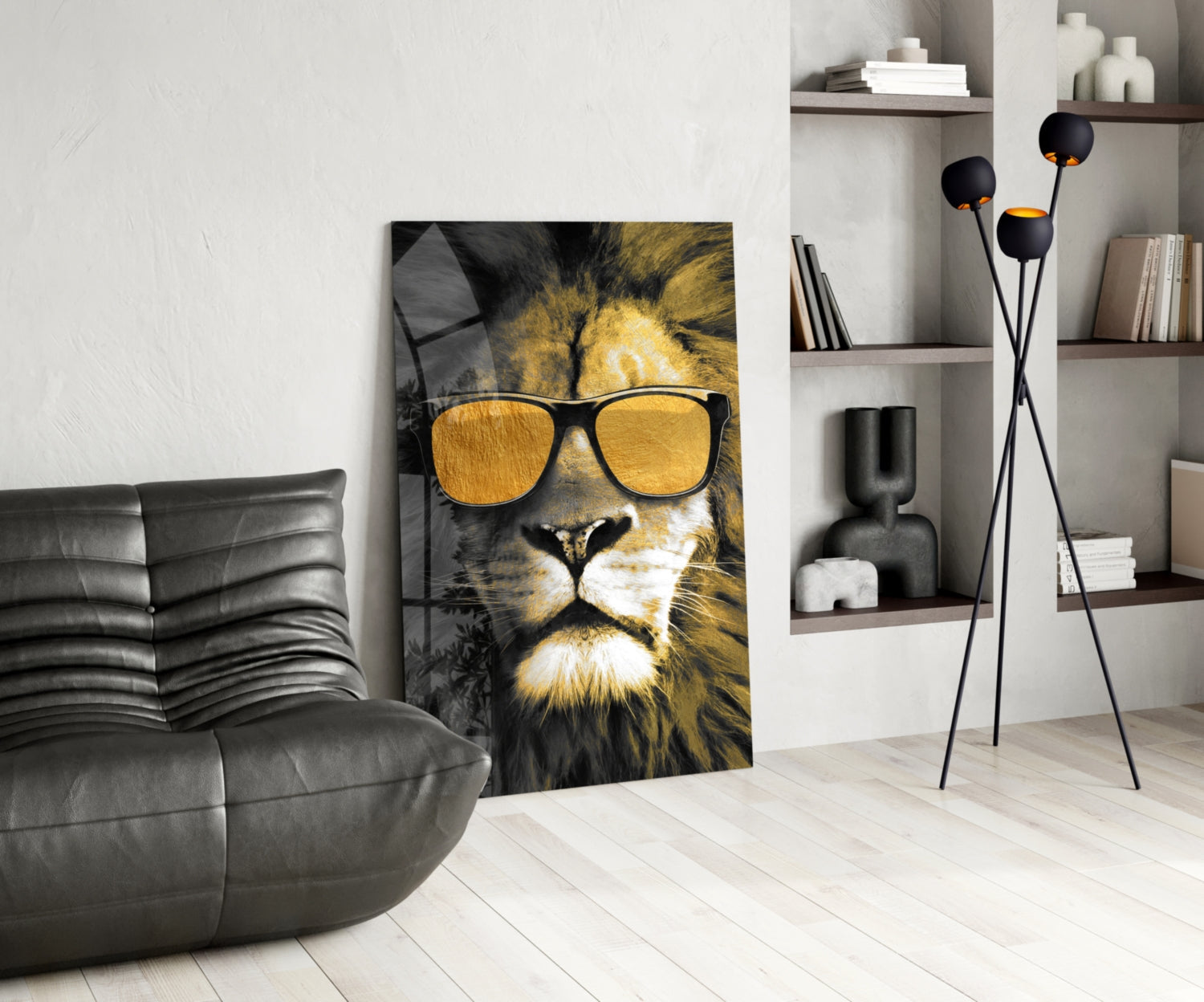 Gold Sunglasses Cool Lion Glass Wall Art