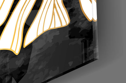 Gold Sun and Side Monstera Leaf Art Glass Wall Art