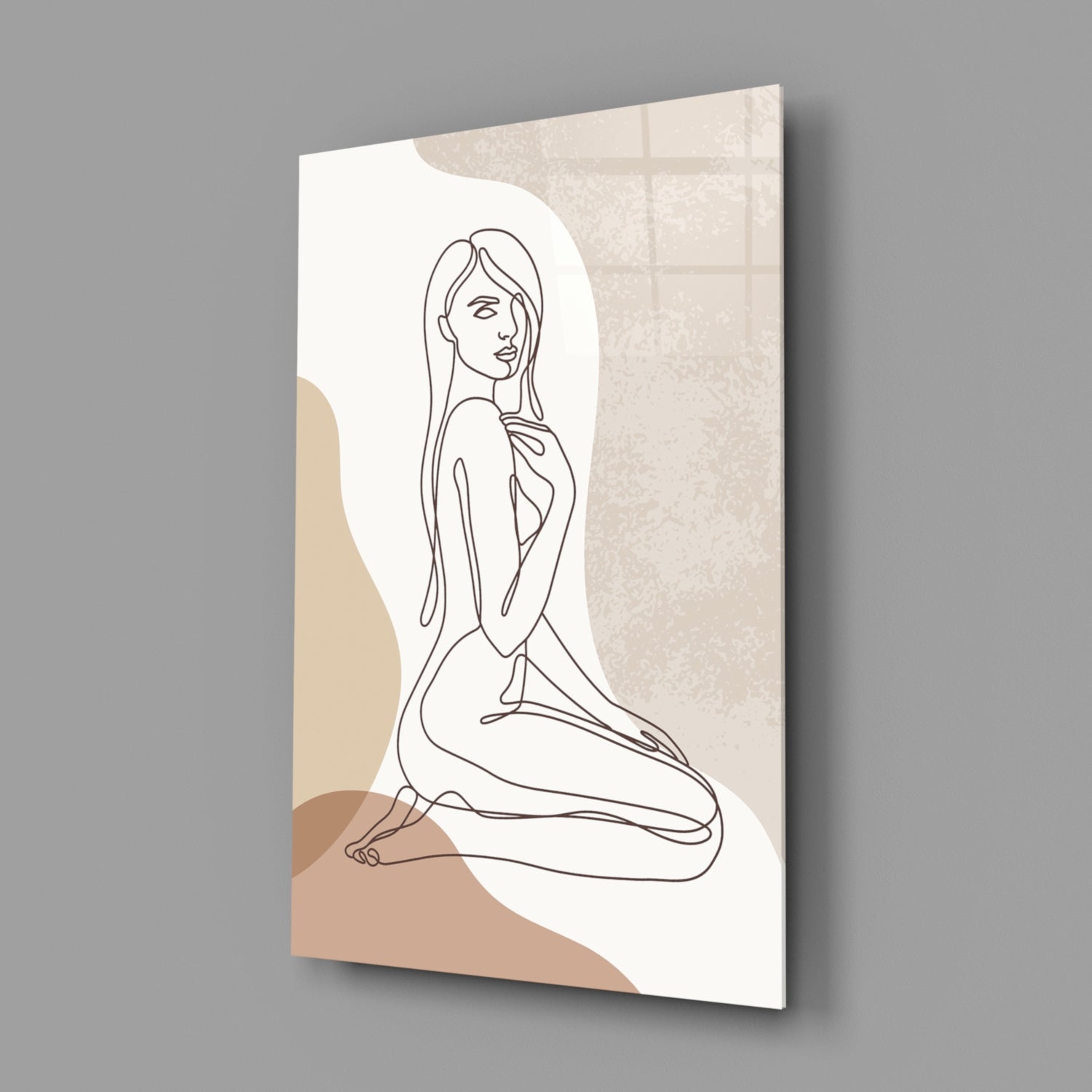 Kneeling Nude Woman Line Art Glass Wall Art