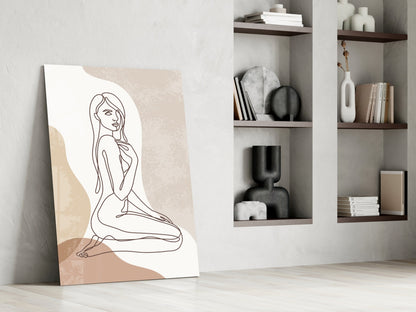 Kneeling Nude Woman Line Art Glass Wall Art