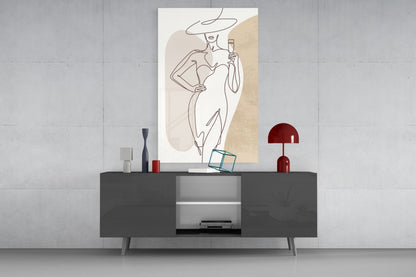 Wine Glass Lady Wide Hat Glass Wall Art
