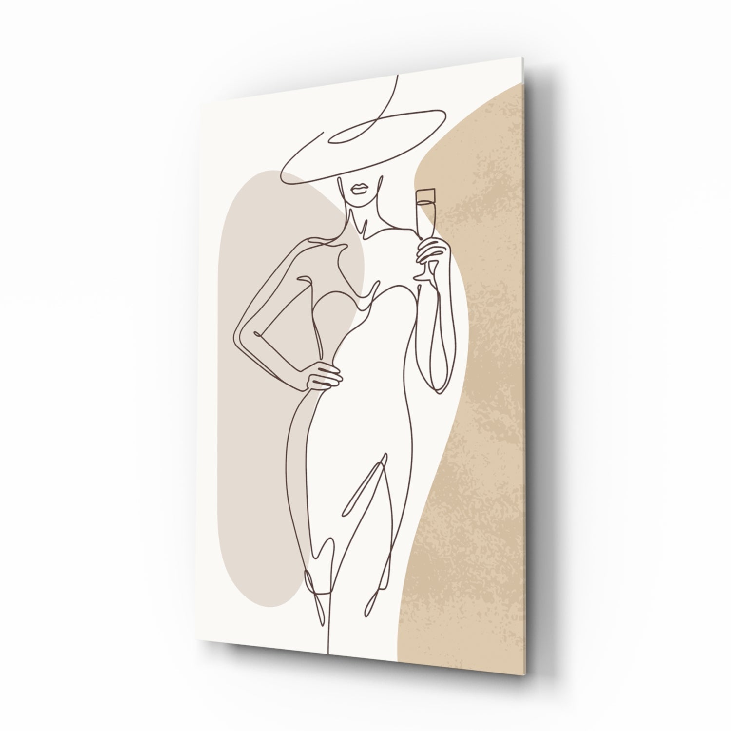 Wine Glass Lady Wide Hat Glass Wall Art
