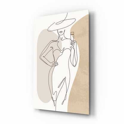Wine Glass Lady Wide Hat Glass Wall Art