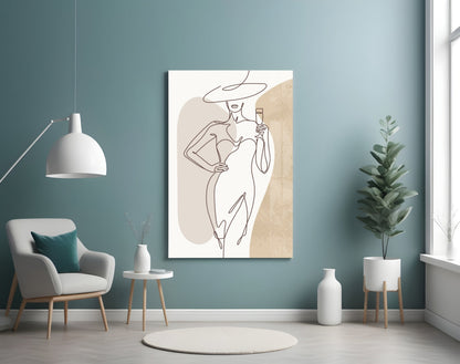 Wine Glass Lady Wide Hat Glass Wall Art
