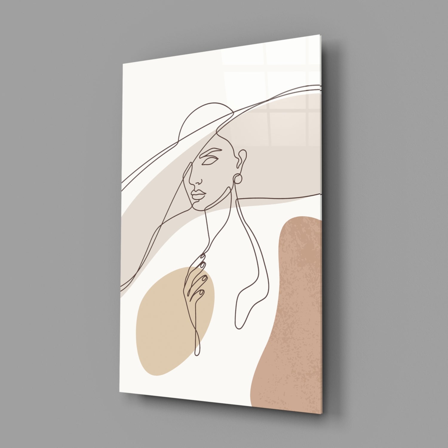 Sun Hat Woman Earring Line Glass Wall Art