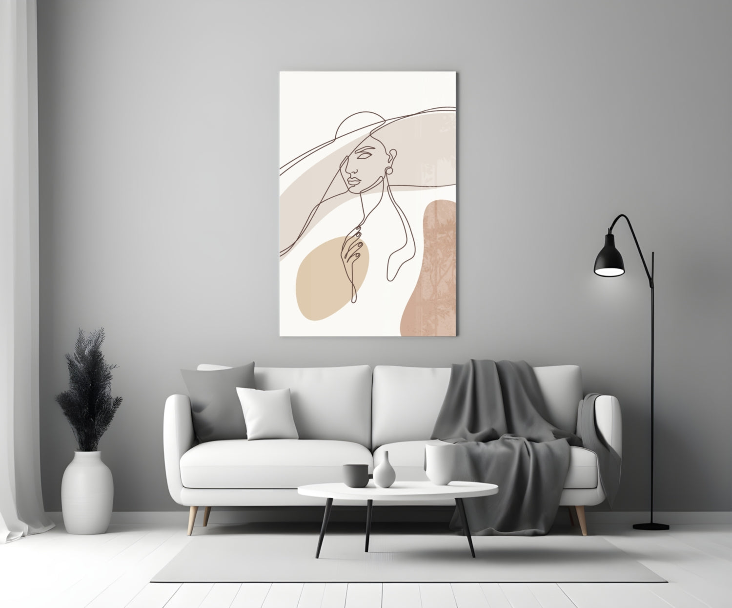 Sun Hat Woman Earring Line Glass Wall Art