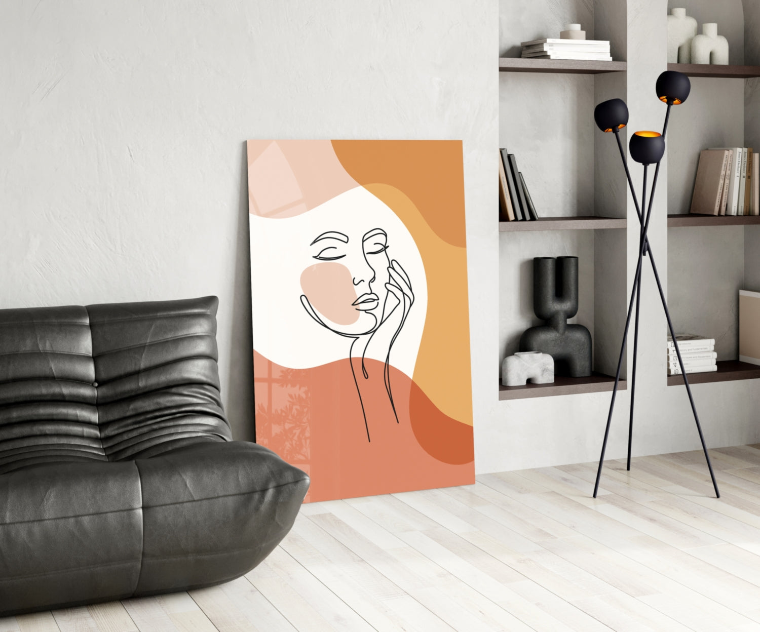 Hand on Cheek Terracotta Face Glass Wall Art