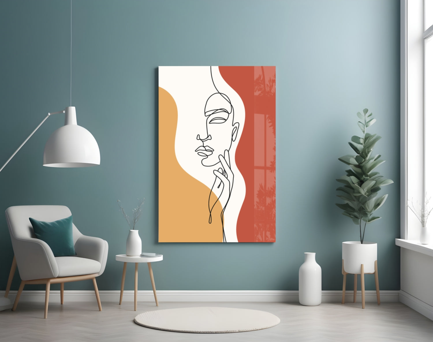 Serene Face Rust Line Art Glass Wall Art
