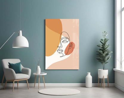 Tilted Face Peach Abstract Glass Wall Art